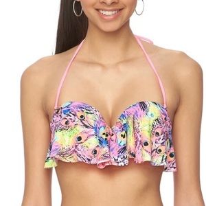 Breaking Waves Peacock PushUp Flounce Bikini Top,M